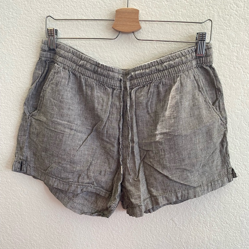 Light Gray Striped Linen-blend Drawstring Shorts